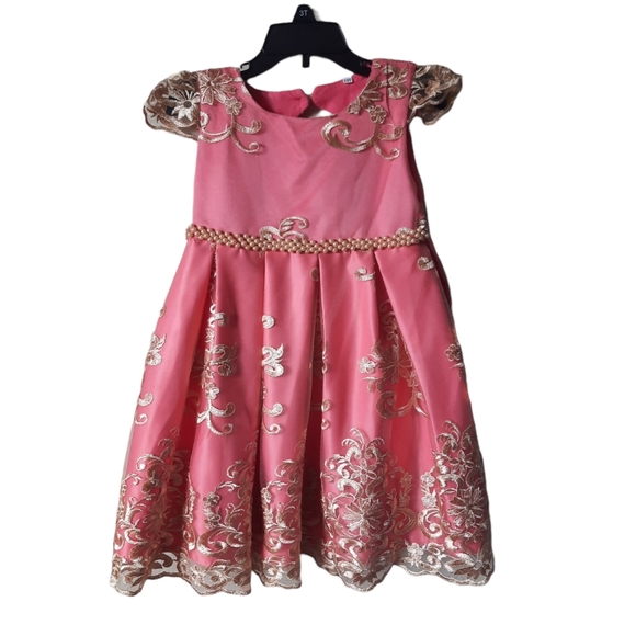 💝Dress, Girls Size: 3T, Color Pink/Gold lace - Picture 1 of 11